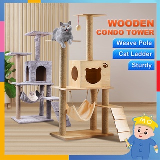 Large wooden Cat Tree Tower cat condo House cat carrier cat box cat bed Cat Tower Hammock