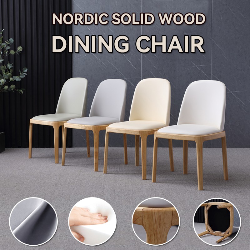 Solid Wood Dining Chair Nordic Oak Chair Microfiber Leather Surface
