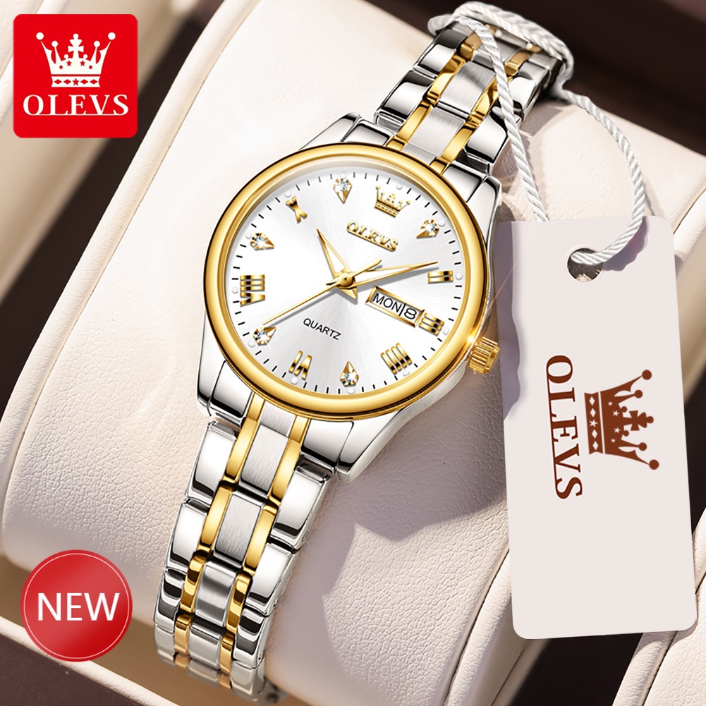 OLEVS Watch For Women Waterproof Original Woman Leather Gold Sliver With Box Relo Wrist Watches Womens Stainless Steel #2