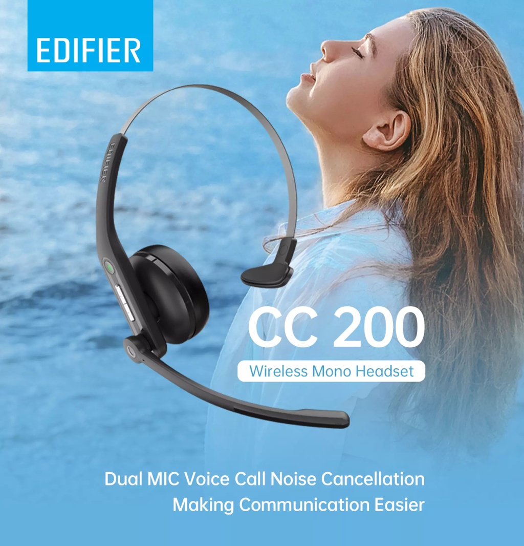 Edifier CC 200 Wireless Mono Headset Dual MIC Voice Call Noise ...
