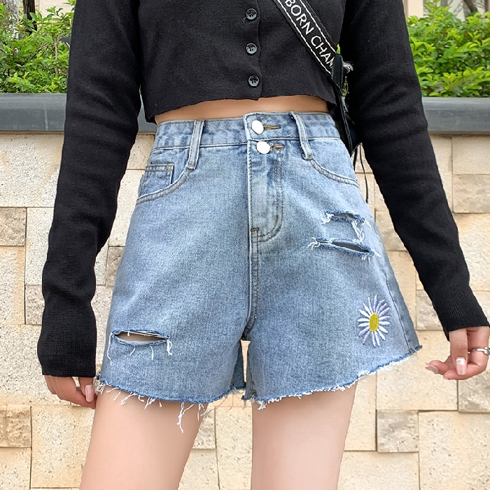 daisy shorts denim