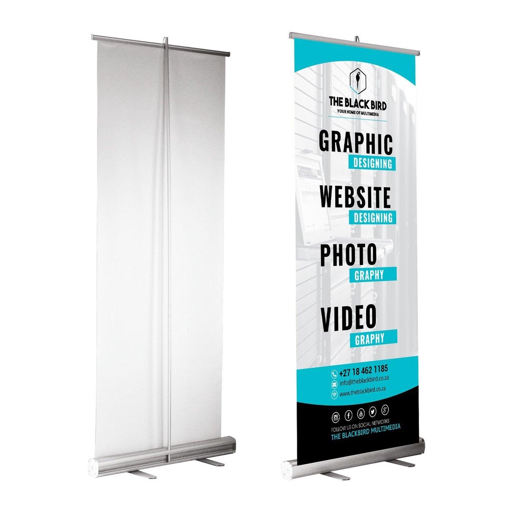 Pull up Roll up Banner Retractable Tarpaulin Stand 85 x 200 cm v*O