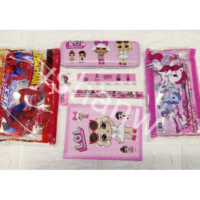 stationery set 6 in 1 (rule ，pencil，pencil case，eraser，sharpener ...