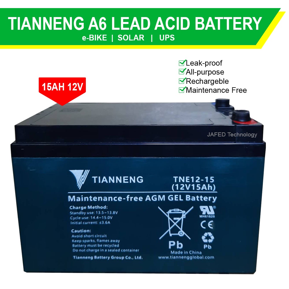 [JAFED] Tianneng 15AH 12V Ebike / Solar /UPS Gel Maintenance Free ...