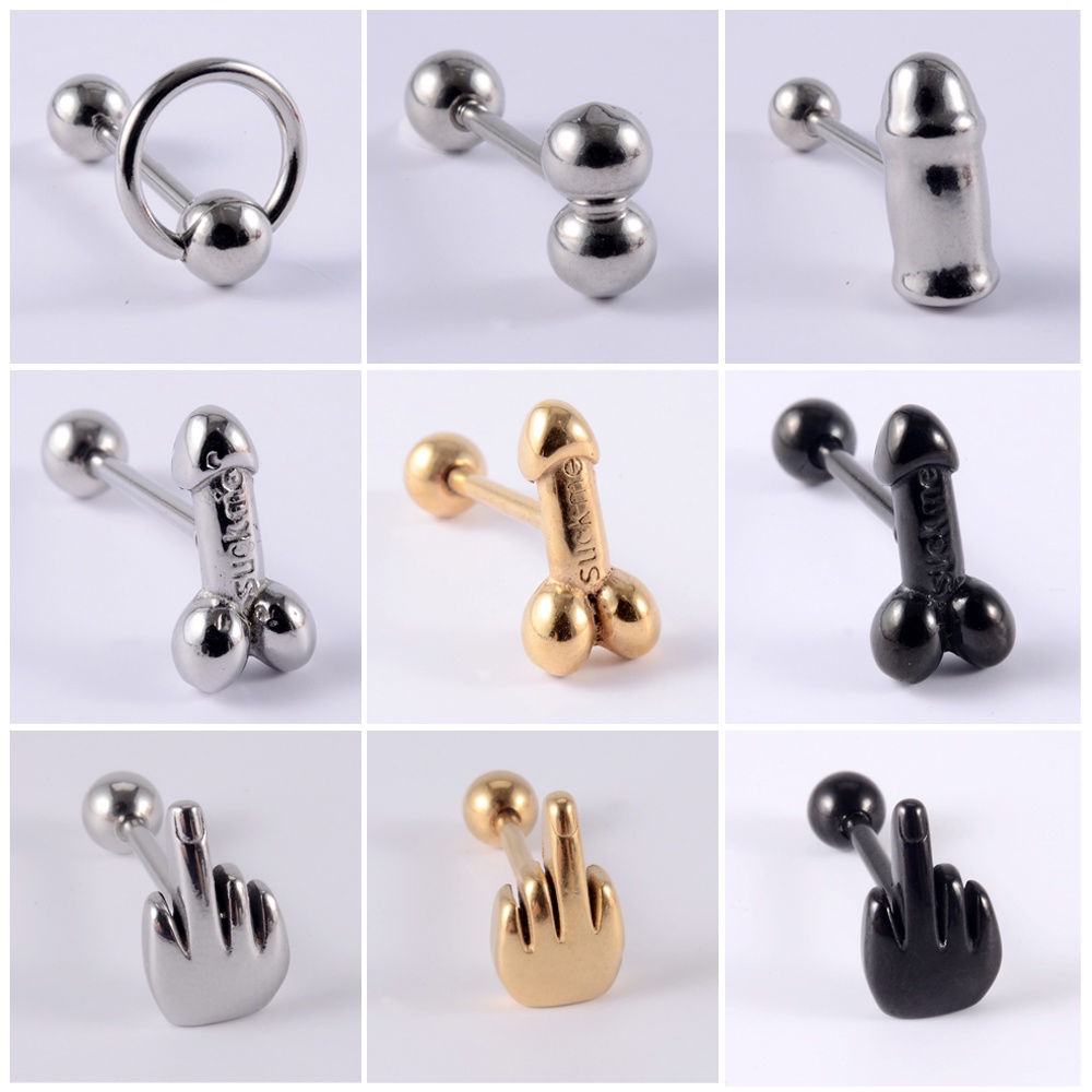 2022 NEW 1pc316l Surgical Steel Middle Finger Gesture Tongue Barbell