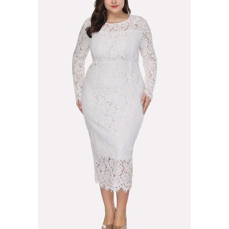 plus size white lace dress with sleeves