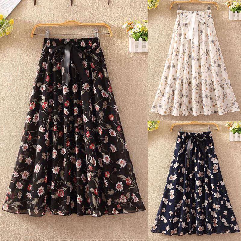 {{20 Styles}}Fashion Chiffon floral women's maxi skirt spring and ...