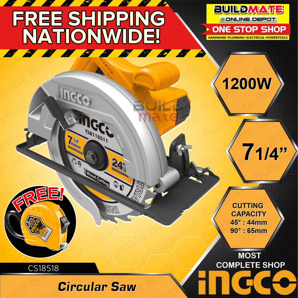 INGCO Circular Saw 7 1 4 1200W CS18518 FREE TAPEMEASURE INGCO Circular Saw 7 1 4 1200W CS18518 FREE TAPEMEASURE