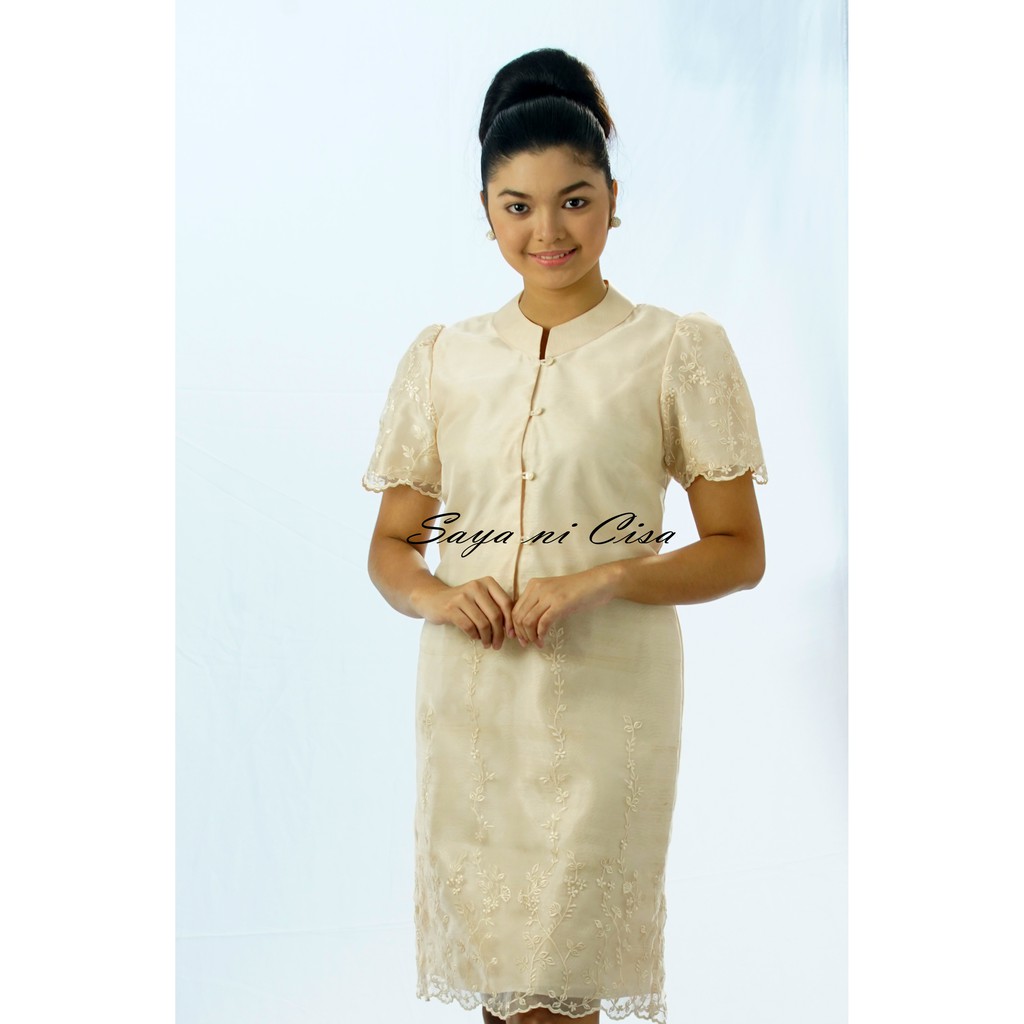 Embroidered Filipiniana Dress - Mandarin Collar | Shopee Philippines