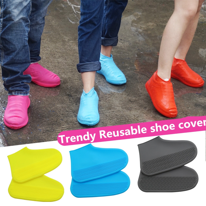 2 Pairs Reusable Waterproof Shoes Covers Silicone Overshoes Rain Boots Non-slip Washable Kids Women/Men SENDILI Shoe Covers 