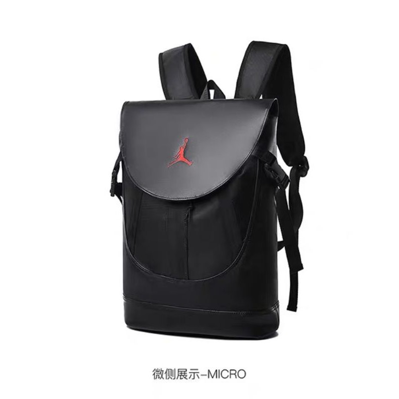 black leather jordan backpack