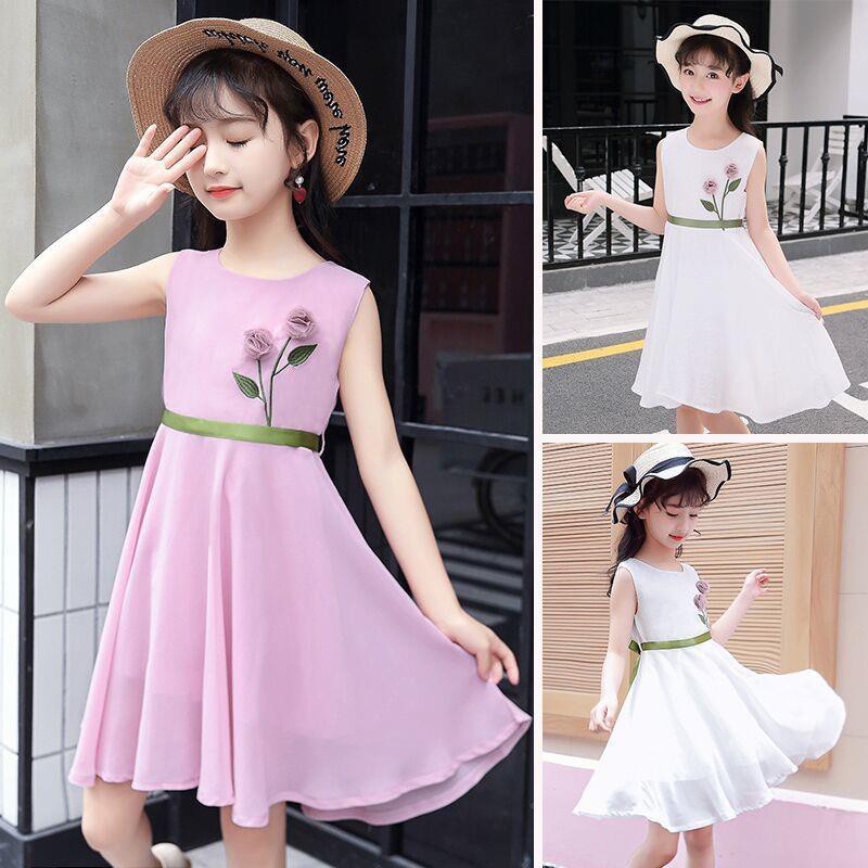 Slim Cute Summer Korean Kids Clothing Girls Simple Sweet Dress | Shopee ...