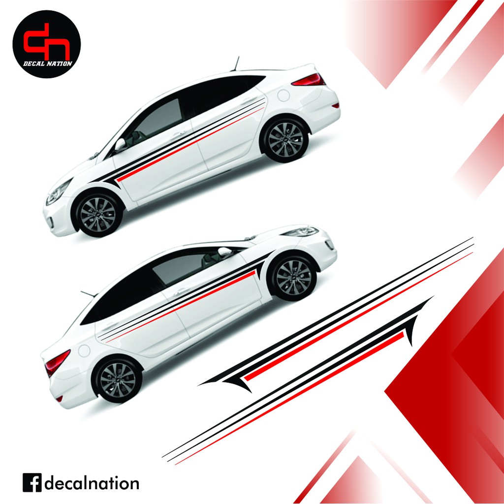 Hyundai Accent Linear Decals 2 (Red and Black color combination