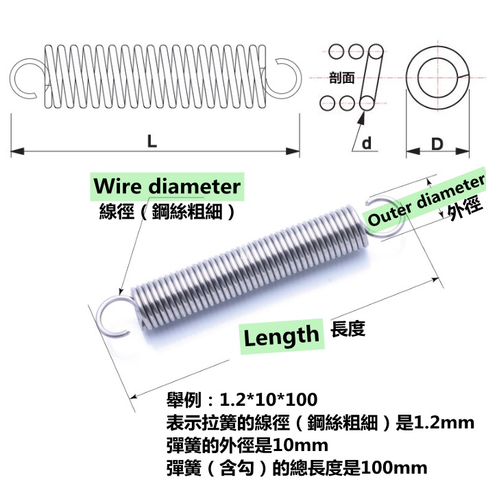 【AZY】SUS304 stainless steel Tension spring d2.0mm OD15mm 304 stainless steel length 50~300mm