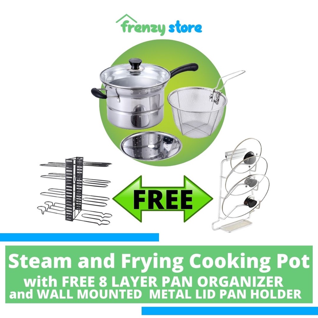COOKING POT MULTIPURPOSE ALL IN ONE WITH FREE 8 LAYER PAN ORGANIZER AND