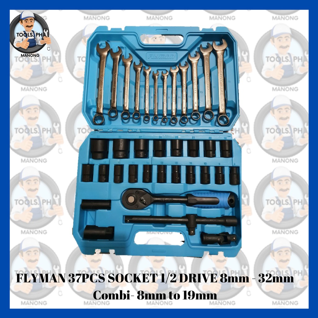 Jrshopeeph Flyman 37Pcs Socket Set 8Mm-32Mm 1/2 Drive 6Points Tools Set ...