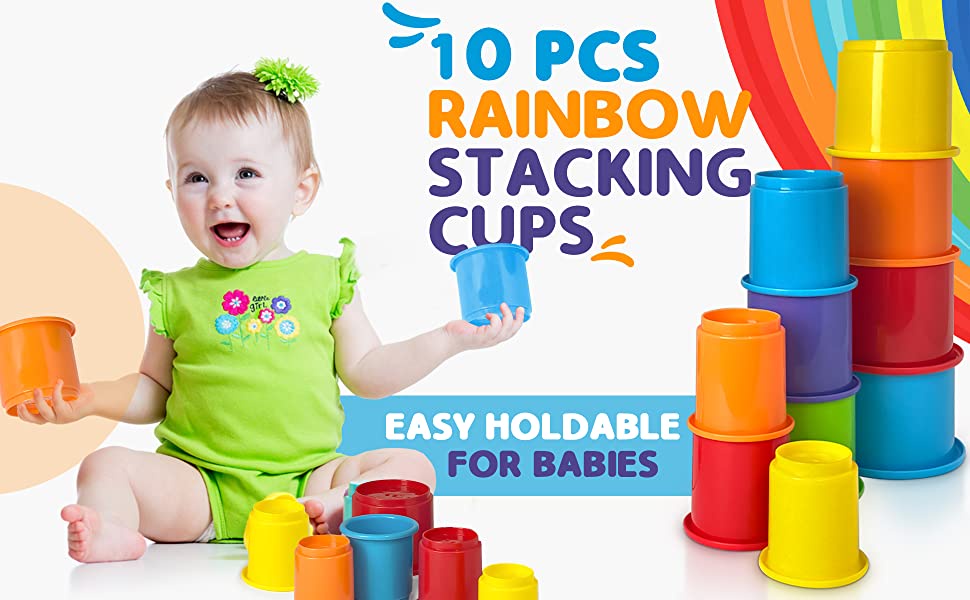 iBliver Baby Stacking Cups for Toddlers 13, Rainbow Colors Nesting