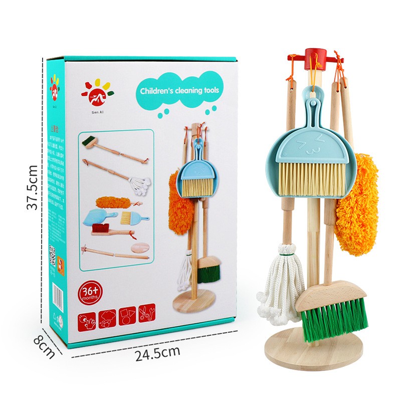 wooden toy cleaning set