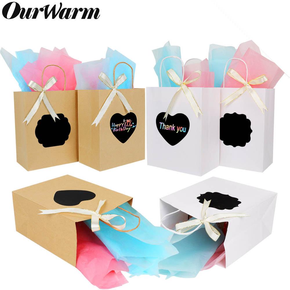 OurWarm 6Pcs DIY Gift Bags with Scratch Paper Panel Tissue Ribbon Brown ...