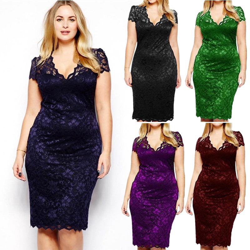 Plus Size women short sleeve navy blue casual lace dresses | Shopee  Philippines