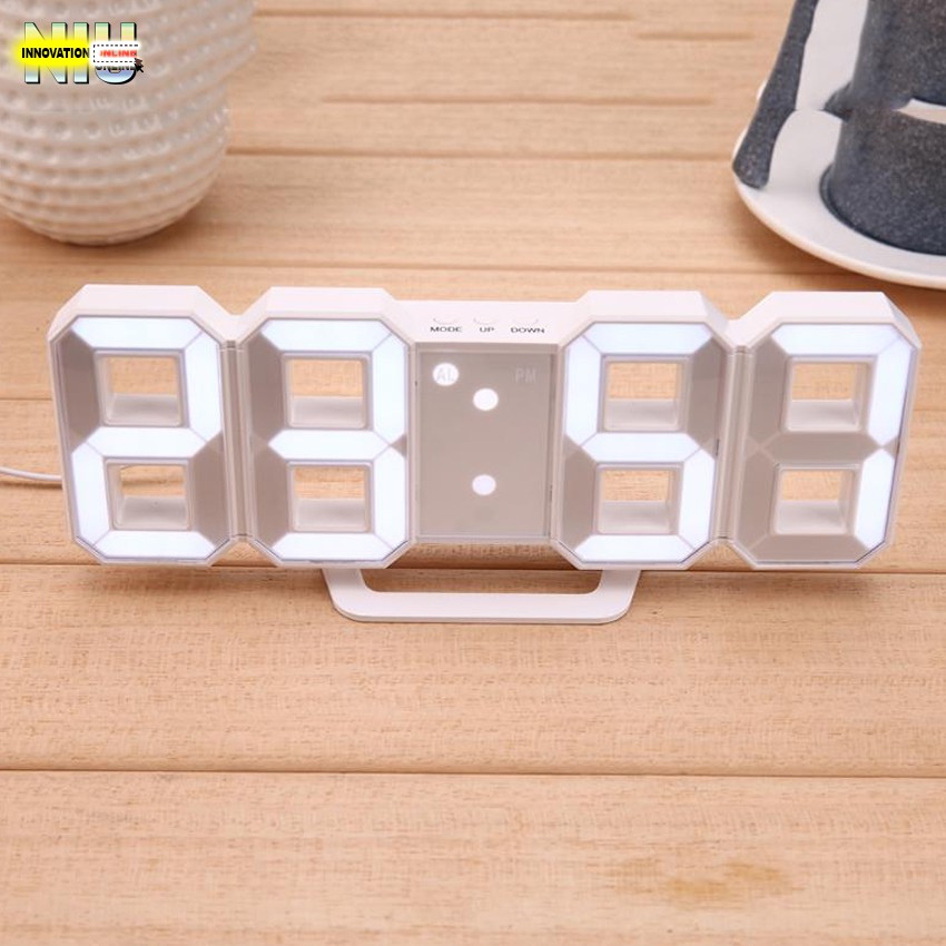 3D LED Wall Clock Modern Digital Alarm Clocks Display 12/24 Hour