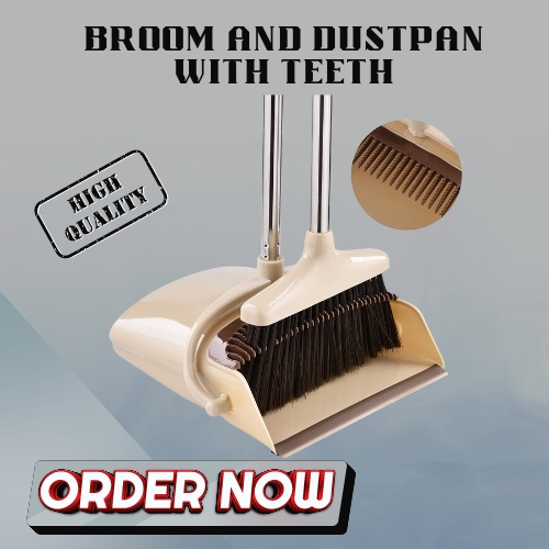 Broom and Dustpan SelfCleaning with Dustpan Teeth,, Tall Broom and