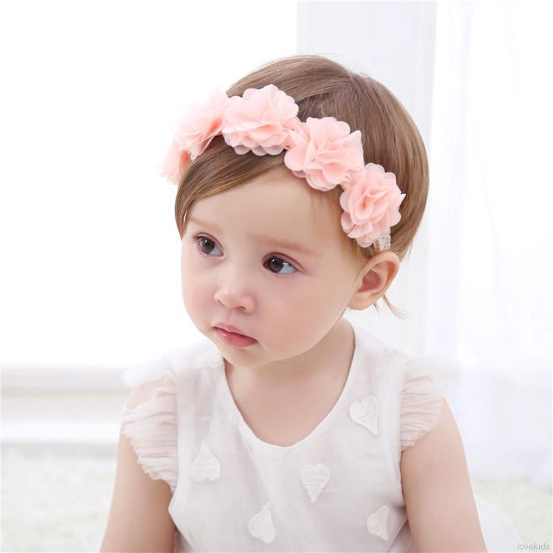 Baby Kids Flower Headband Pink Ribbon 