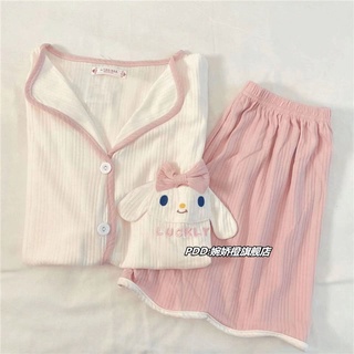 Japanese Style Pajamas Girls Summer Short-Sleeved Pure Cotton Thin ins Cartoon Cute Big Ear Dog Outer Wear Homewear Suit