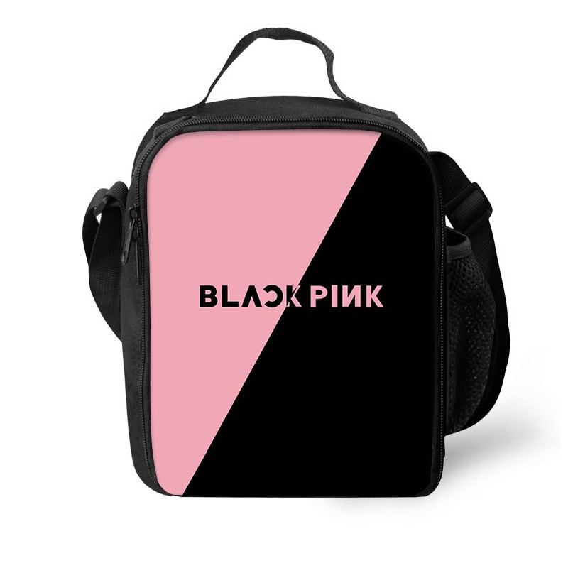 black and pink lunch bag