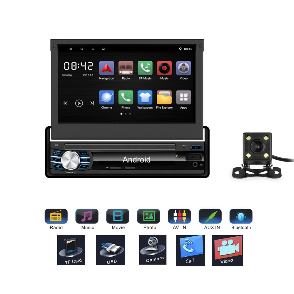 Retractable 7 1 Din Android 6 0 1080p Autoradio Gps Bluetooth Navigation Car Stereo Player Fully Capacitive Touch Scree Shopee Philippines