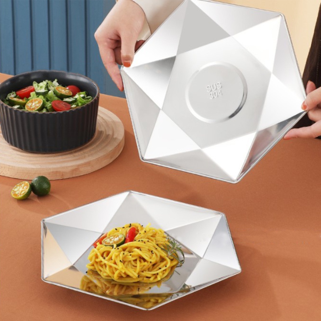 WES Hexagonal Plates Dishes Trays Serving Tray Simple Stainless Steel Smooth Durable Cake Basket Home Decor Shallow Tableware Garden Restaurant Cafe Diamond Golden Fruit Bowl