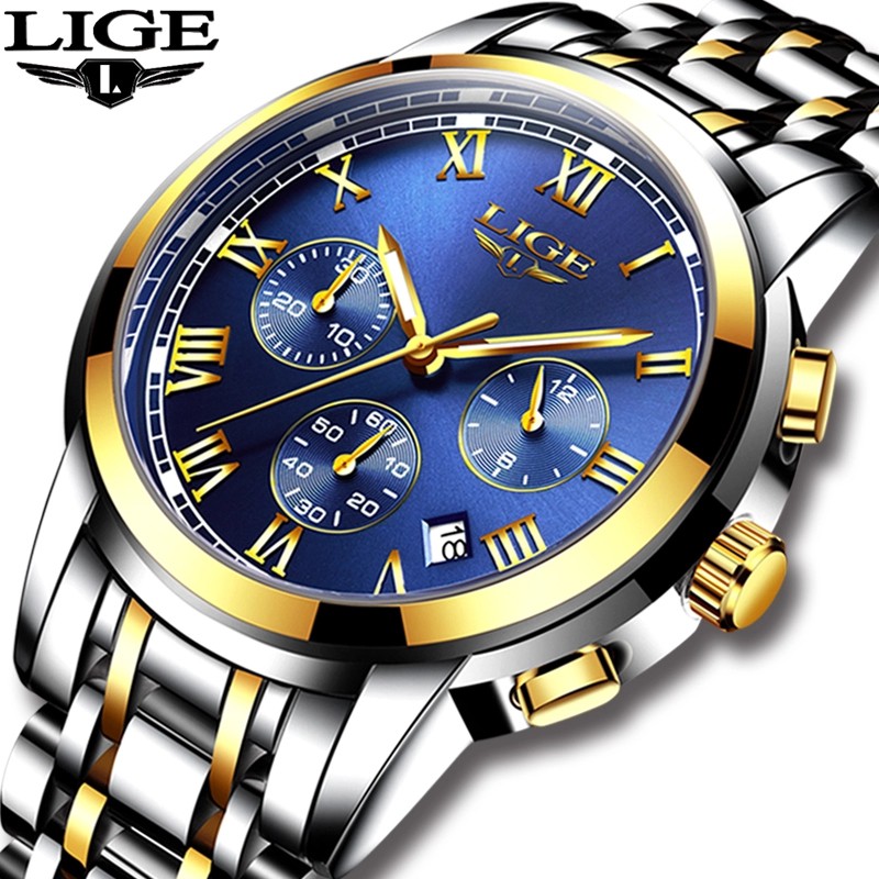 LIGE Men Stainless Steel Waterproof Analog Quartz Wrist Watch | Shopee ...