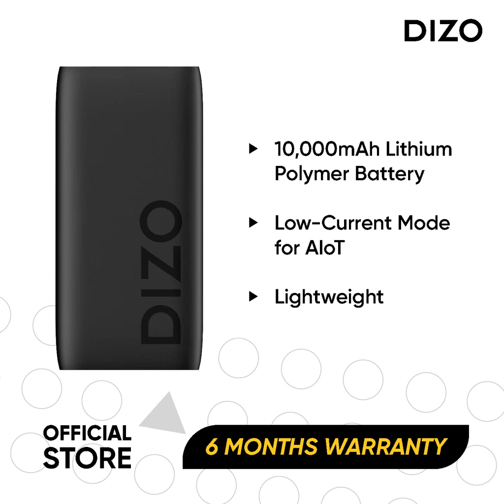 DIZO Power Bank 10,000mAh Lithium Polymer Battery LowCurrent Mode for AIoT Lightweight