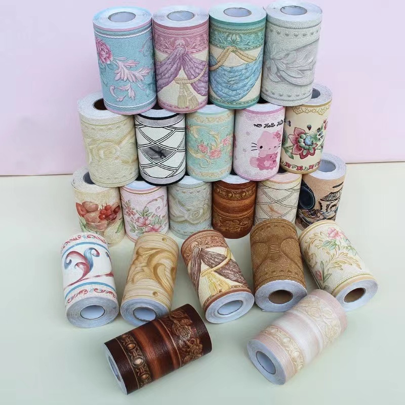 500CMx10CM Border Sticker 3D Self-Adhesive Wood Wall Skirting PVC Waterproof Waist Line Wall Sticker for Tile Decoration