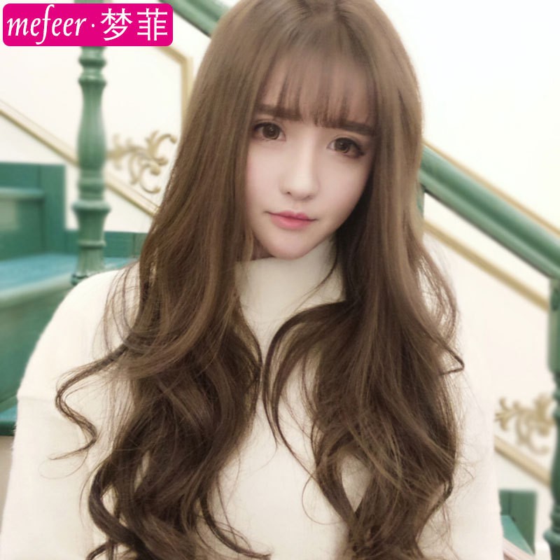 Net Red Wig Women Nlong Curly Hair Big Wave Thin Air Bangs