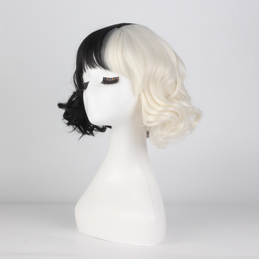 Fast New Movie Cruella Wig Half Black And White Wigs For Costume Cosplay Women Girls Short Curly H Shopee Philippines