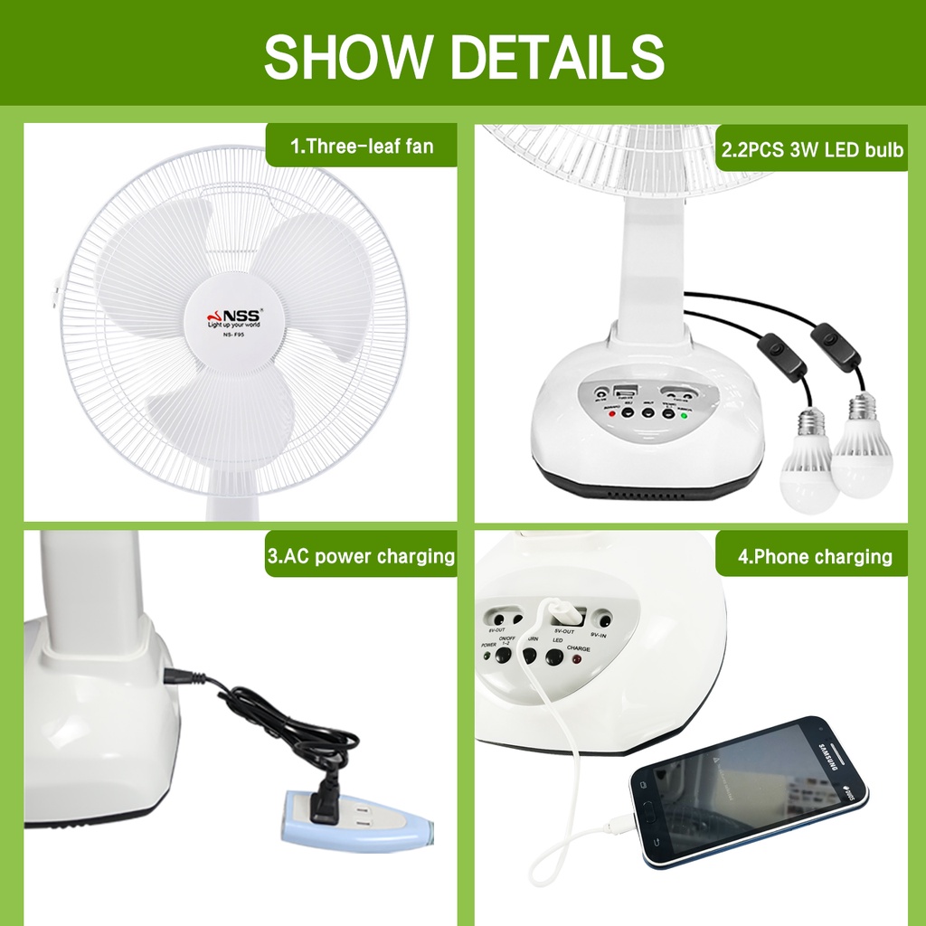 NSS Solar electric fan Rechargeable solar fan with panel solar electricfan with emergency light - Image 3