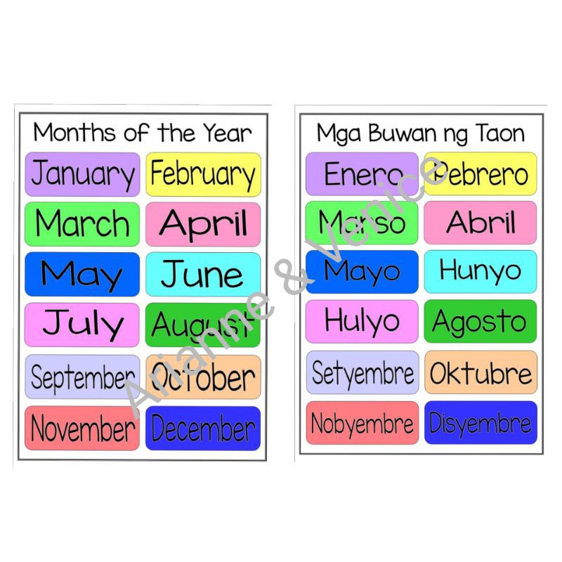 Laminated Educational Wall Chart Months of the Year Mga Buwan sa Isang ...