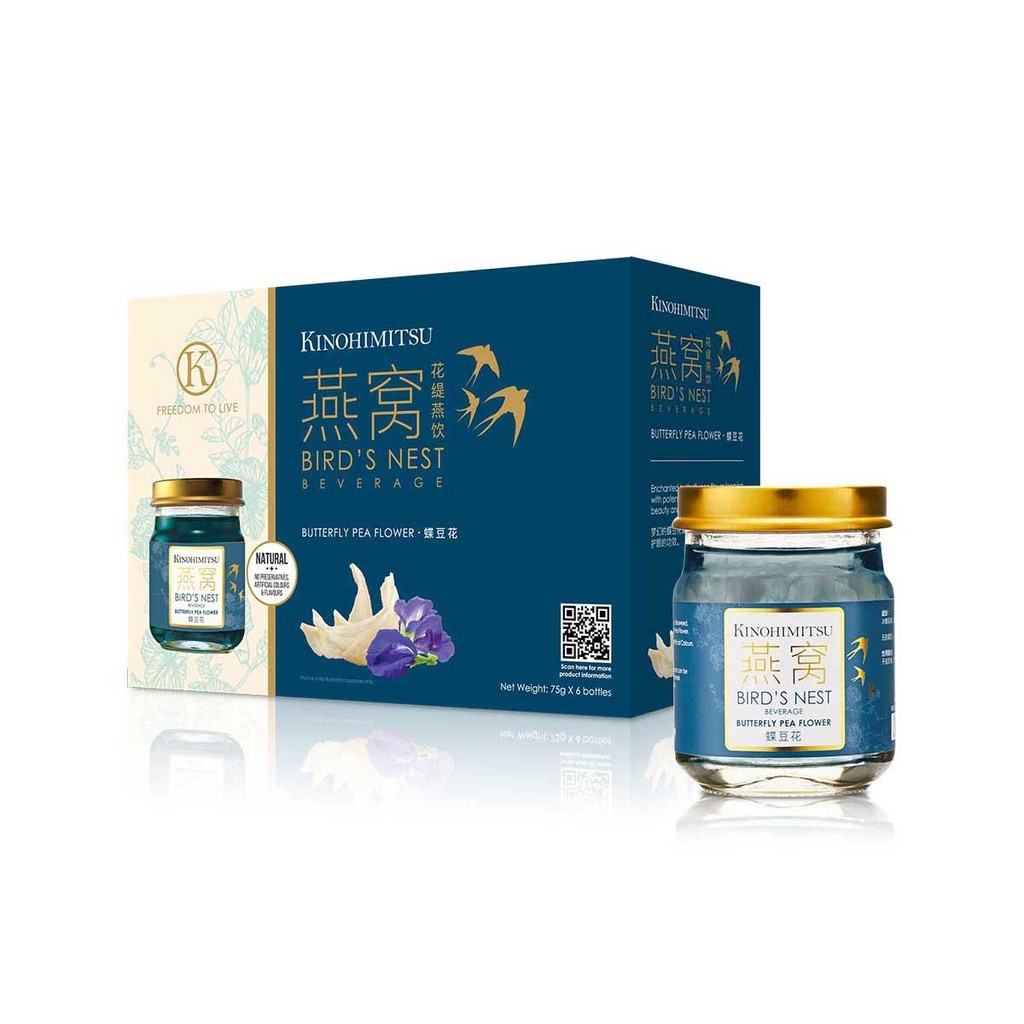 KINOHIMITSU Bird’s Nest With Butterfly Pea Flower 75g / 6 Bottles birds