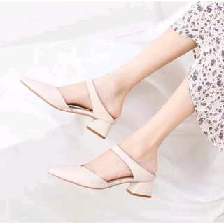 NOBLESSE Korean Pointed Closed Toe White Block Heel Sandals for Women ...