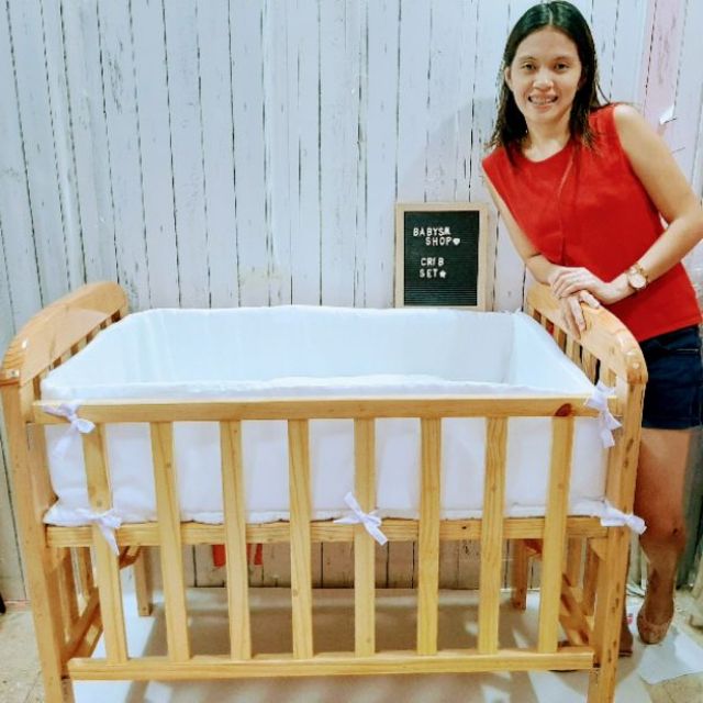 Wooden Crib W Uratex Foam Pillowset And Mosquito Net Small