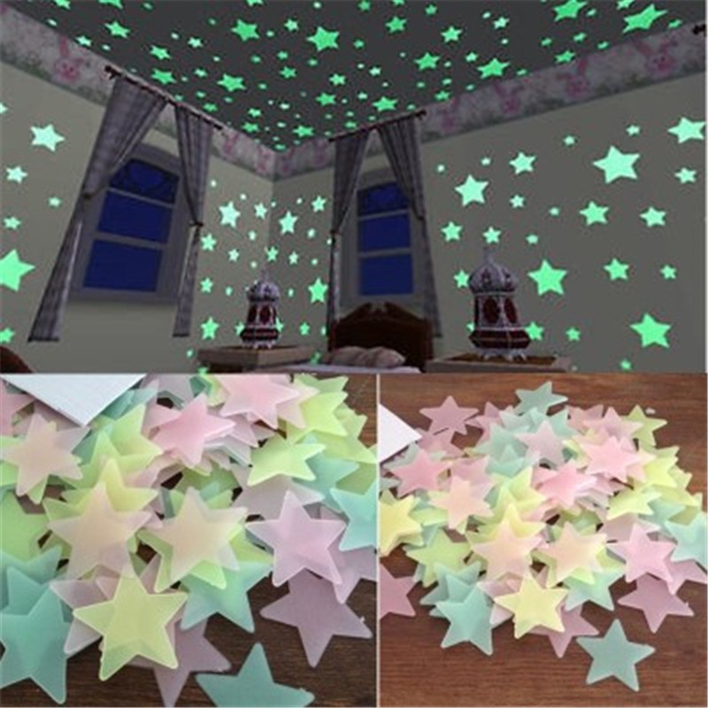 300pcs 3d Stars Glow In The Dark Ceiling Wall Stickers Shopee