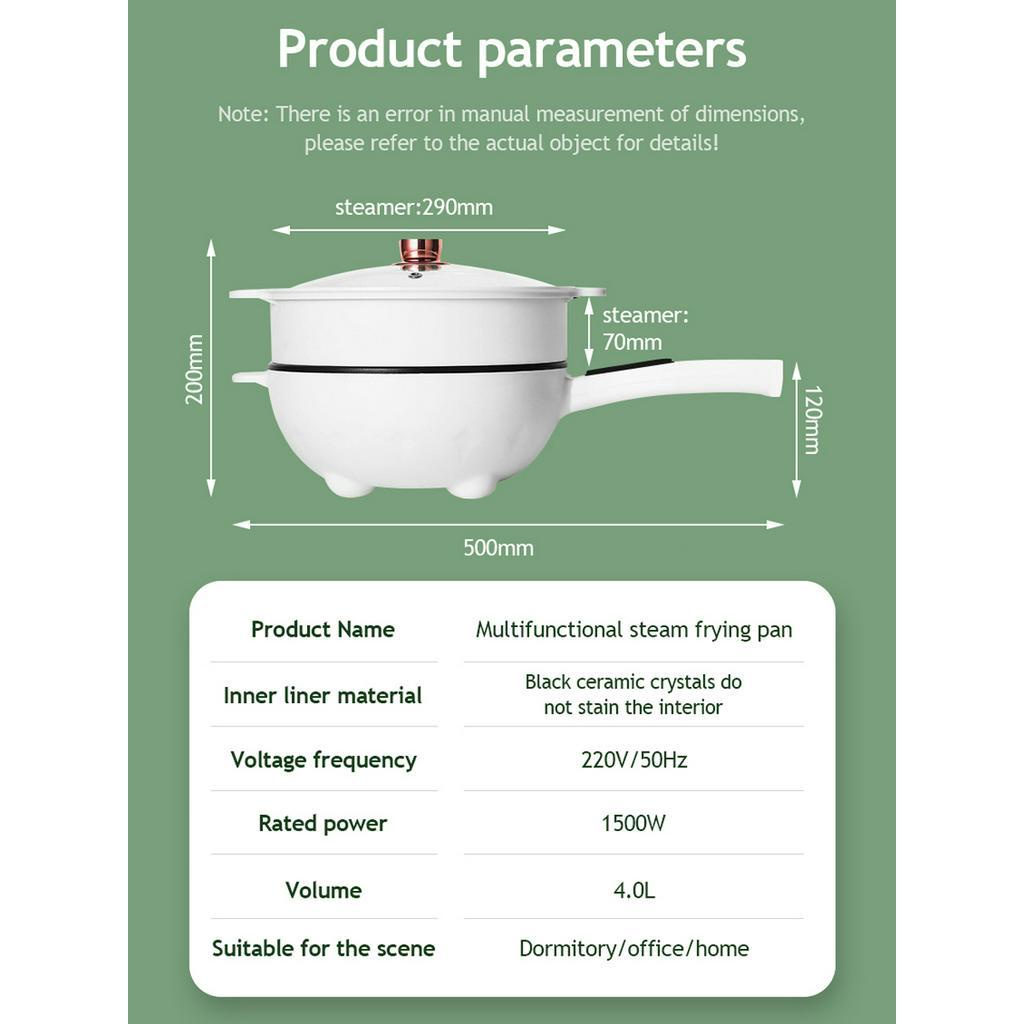 ICON Electric Frying Pan 2Layer Cooker Multifunctional Rice Cooker Non Stick Mini Pot With Steamer - Image 8