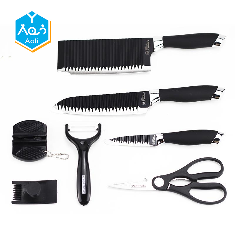 Kitchen Stainless Steel 7PCS Knife Set Scissor Sharpening Tool Peeler Gift Box Chef Slicing Bread Ch