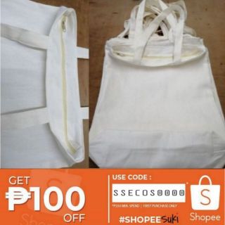 Plain Canvas Tote Bag with Zipper (flat/expandable)