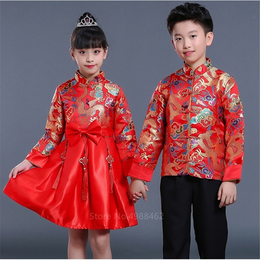 2020 Boy Girl Chinese New Year Clothes Traditional Dragon Embroidery ...