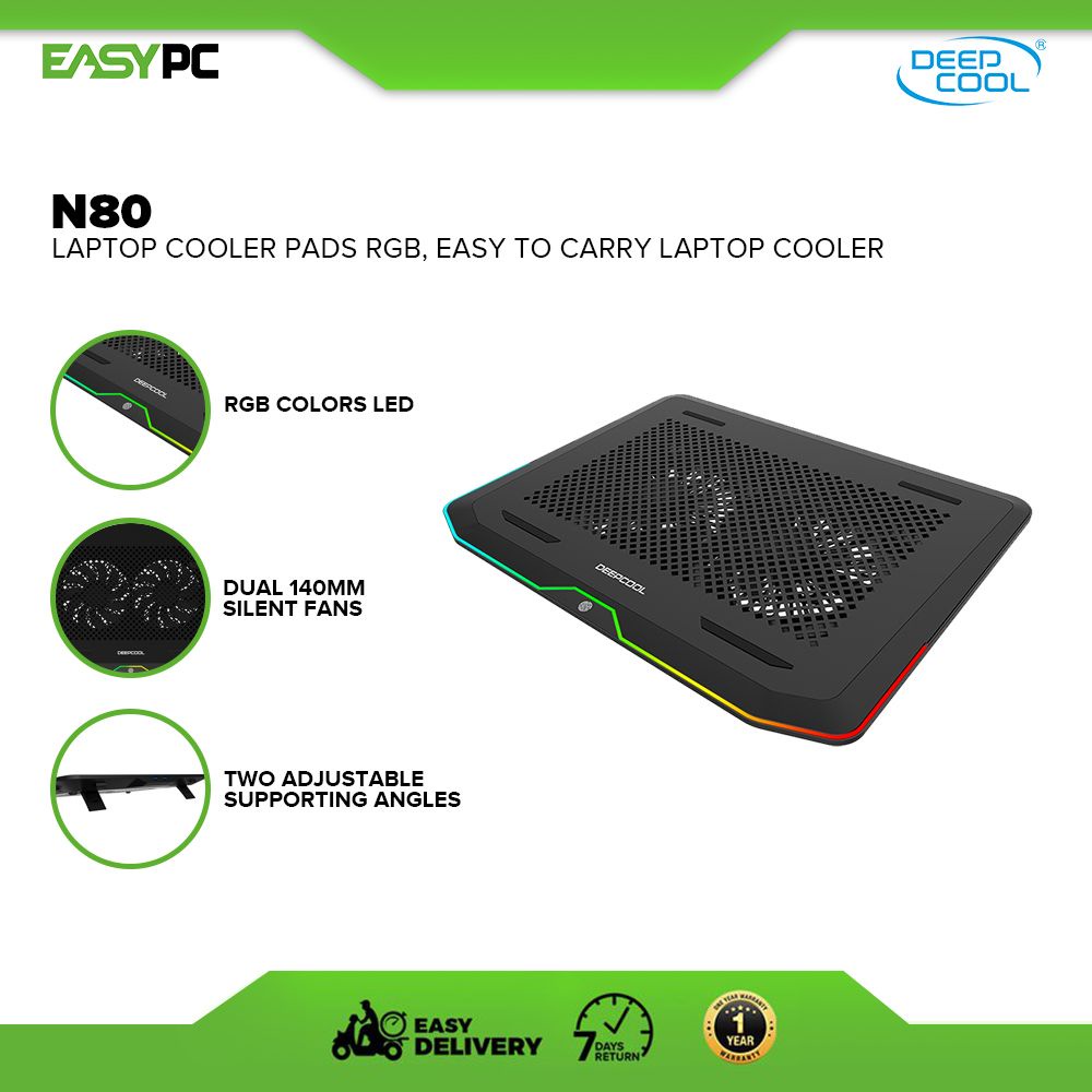Deepcool N80 Laptop Cooler Pads RGB, Compatible with 17.3" notebooks
