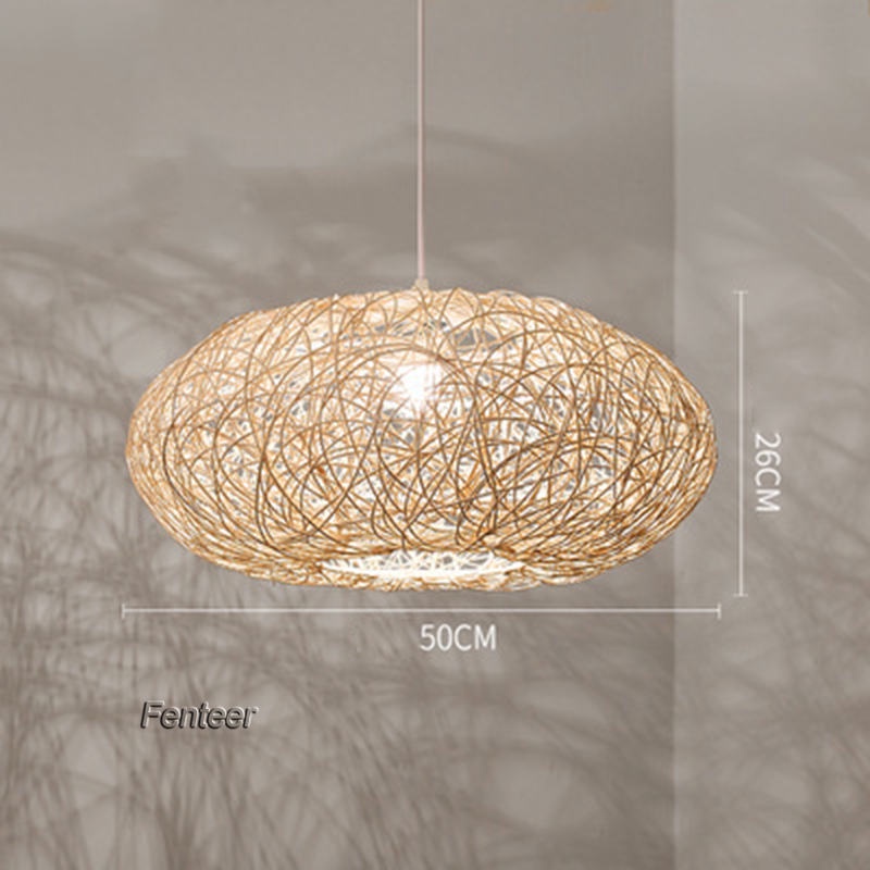 [FENTEER] Rattan Pendant Lamp Weave Retro Chandelier Hanging Lighting Fixture for Bedroom Dining Room Kitchen Hotel