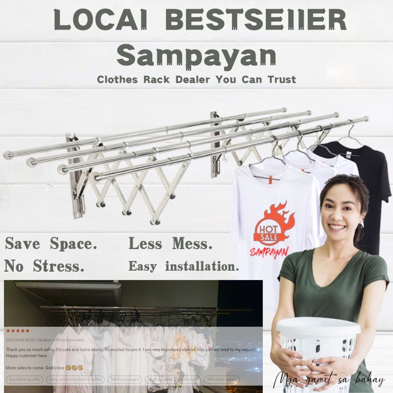 Sampayan Foldable Clothes Rack Wall Mounted Clothes Stainless Hanger Extendable sampayan outdoor dry
