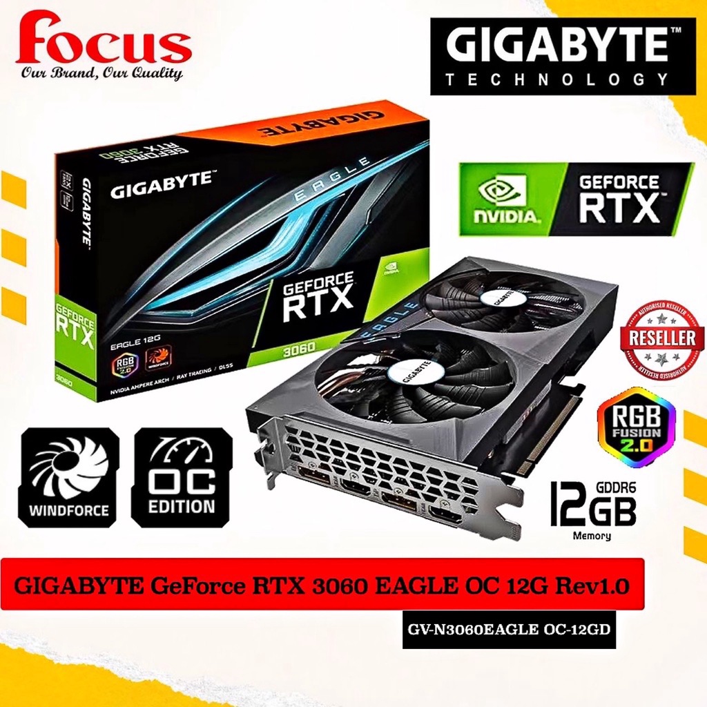 Gigabyte GeForce RTX3060 EAGLE OC 12GB GDDR6 PCIE (GVN3060EAGLE OC
